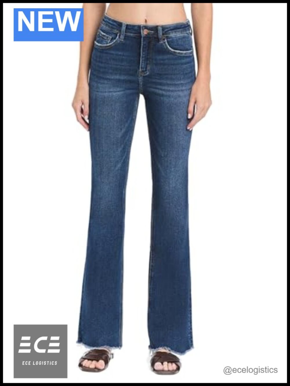 High Rise Raw Hem Bootcut Jeans Comfort Stretch Denim 31" Inseam